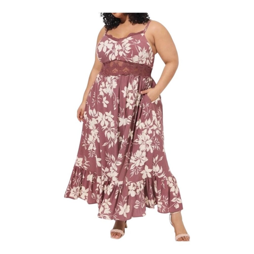 Torrid Gauze Maxi Dress in Emma Floral Lace Inset sz 6 6X New